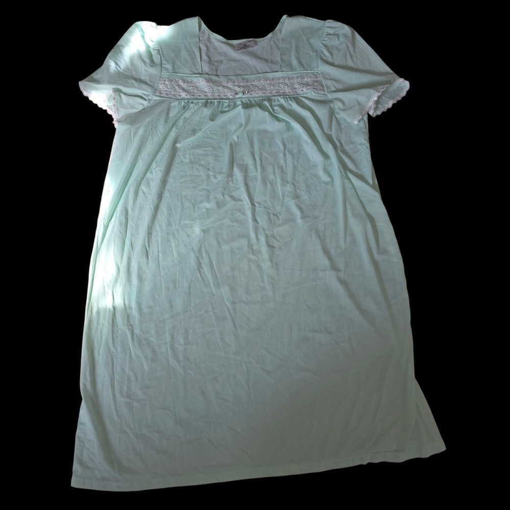 Vintage Fundamentals XL‎ Light Green Nylon Nightgown Lace Trim Dress Babydoll